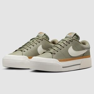 Nike Olive Green Sneakers with White Swoosh. Womens Sz 10 court Legacy Lift